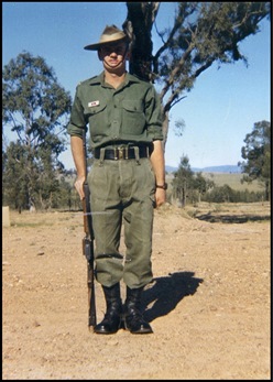 Private Alec Bell at training, believed to be at Puckapunyal, Victoria, 1966