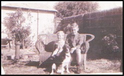 Ric and Alec Bell with 'Pip' the dog, circa early 1950s