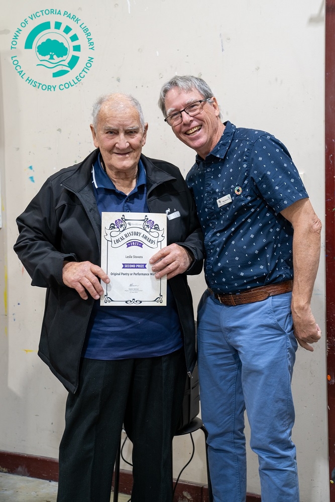 PH00341-74 Leslie Stevens' accepting his Second Prize in the Original Poetry or Performance Work category Image