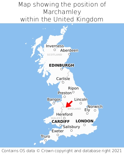 Map showing the position of Marchamley within the UK Image