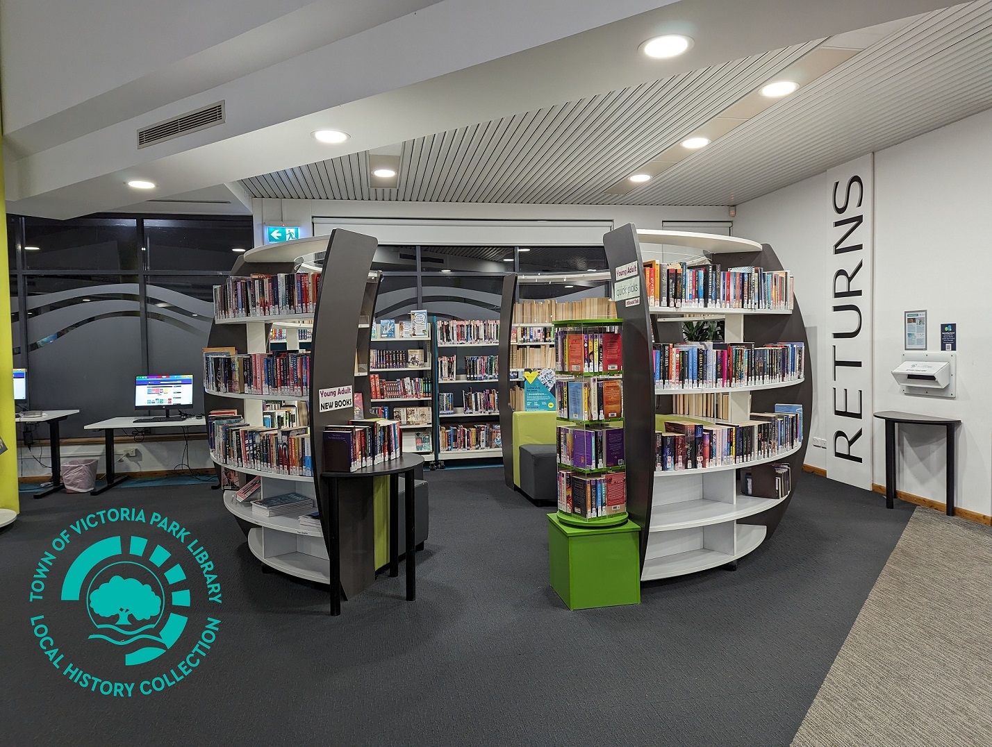 PH00051-04 Another view of the Young Adult Collection with its distinct round shelving and internal seating, Town of Victoria Park Library. Image