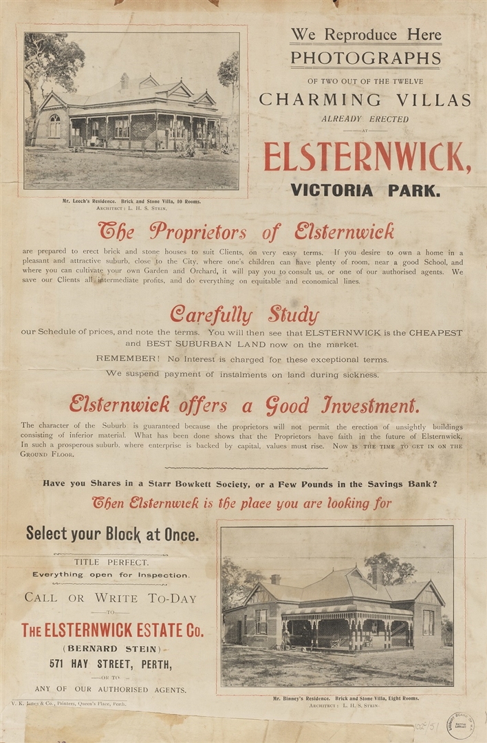 Elsternwick Estate, Victoria Park 1909 [front] Image