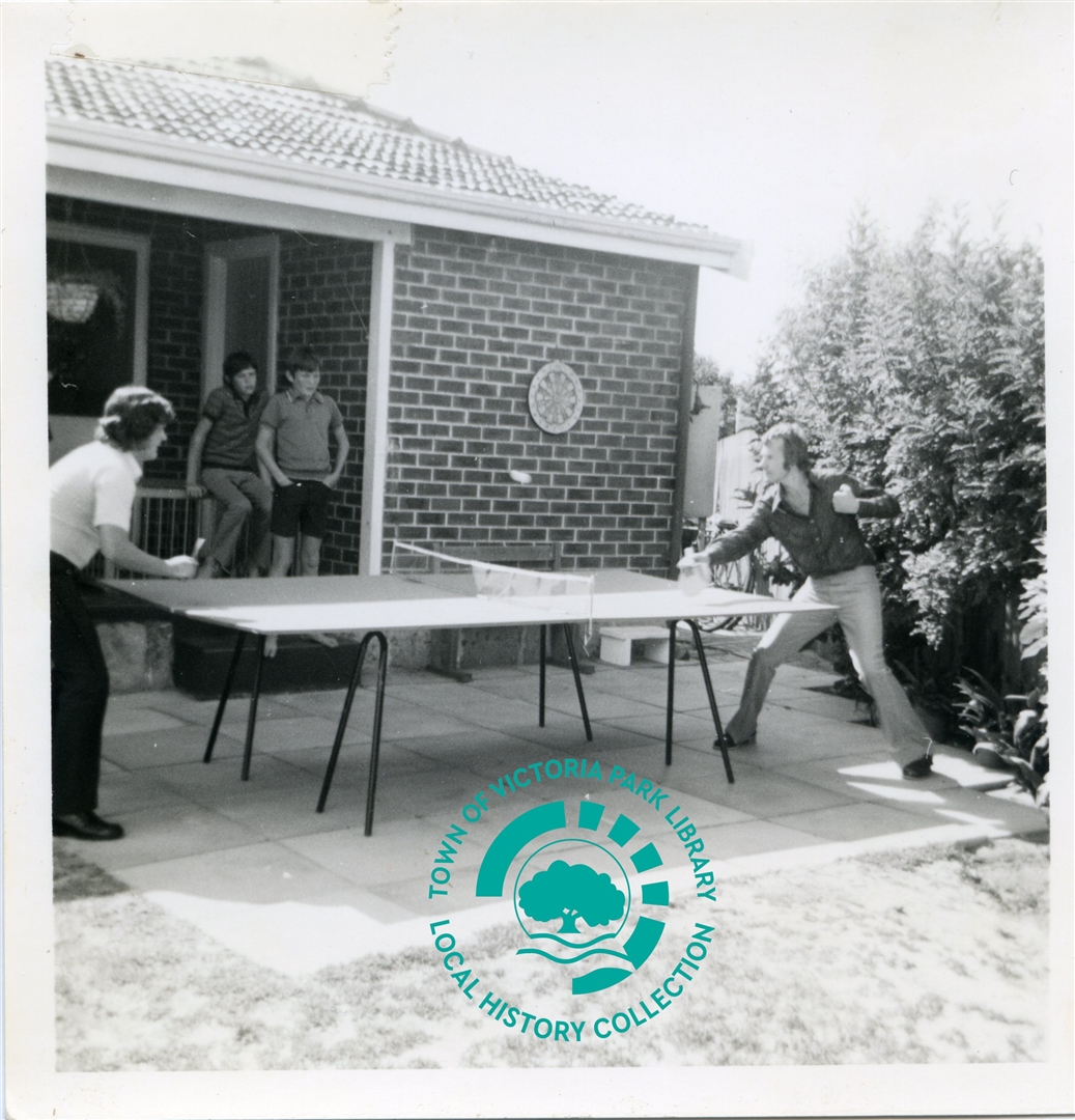PH00045-02 In the backyard of 16 Wittlesford Street playing table tennis, c.1970s Image